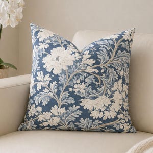 Funda de almohada floral azul, cojín de estilo campestre francés, funda de almohada decorativa de gamuza sintética