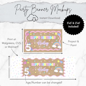 Sjabloon voor spandoek verjaardagsfeestje magisch eenhoornthema voor elke leeftijd | Bewerken in canva, projecteren en schilderen of afdrukken bij Walgreens, CVS of Walmart