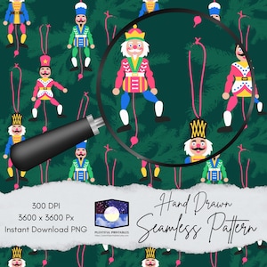 Preppy Bright Christmas Nutcracker Ornament Seamless Pattern File, Hand Drawn, For Print, Sublimation, Fabric, Vinyl  | 300 DPI, PNG