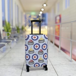 Curling Stone, Broom, and House Pattern Luggage Cover | Watercolor Curling Travel Protector