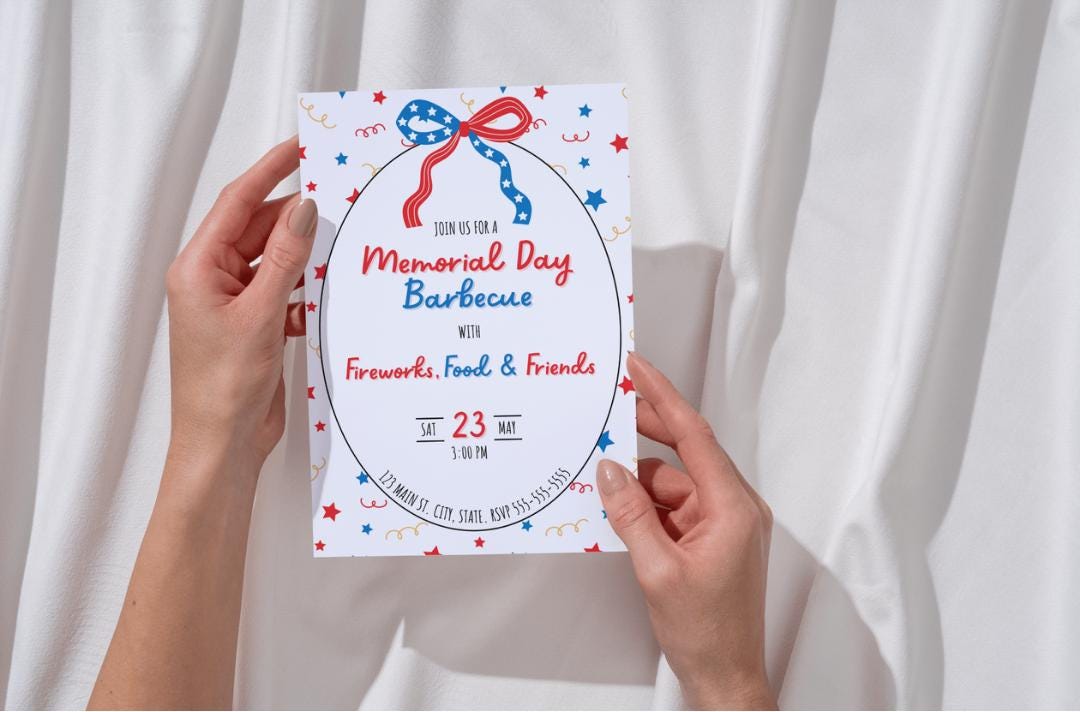 Memorial Day Barbecue Party Invitation | 5x7 Instant Download and ...