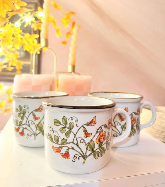 Vintage Weidmann Porzellan Tassen 3er Set | Italienische Sammeltassen | Mid Century Blumen Trinkgefäß | 1970er Jahre Italien