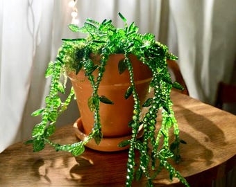 Beaded Crystal Plant Sun Catcher | Terracotta Pot, Glass Vines, AB Crystals