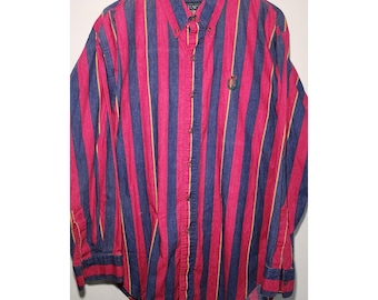 VTG Chaps Ralph Lauren Herren Gestreiftes Button-Down-Hemd Rosa Blau Gelb