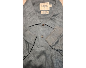 VTG E MaGrath Sportswear Herren Blau Geripptes Langarm Poloshirt Golf Sz L Golf