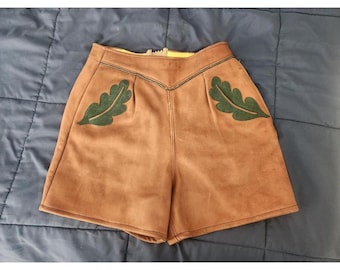 Vintage German Leather Womens Shorts 60's Size M SEE PHOTOS Hipster Classy