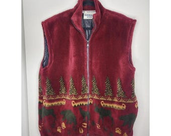 Fleece Weste Herren L oder Wms XL Moose Bear Trees Alaska
