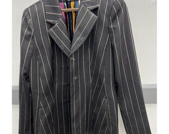 Lourdes Chavez Damen Nadelstreifen Blazer Grau Pick Stitch Taillierte Jacke Größe 10