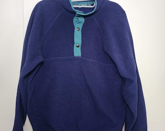 Jersey de forro polar Woolrich para mujer, talla M, azul marino/verde azulado, cuello alto con botones a presión, fabricado en EE. UU.