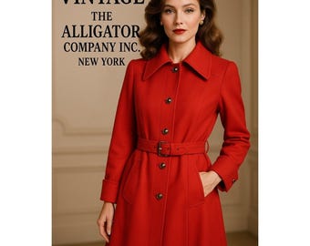 VTG Womens Sz 4 The Alligator Company New York Rot Trenchcoat Weihnachten mit Gürtel