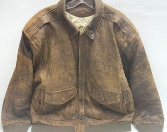 VTG Global Identität Leder Mode G-III Braune BOMBER Jacke Männer Gr. M Map Lini