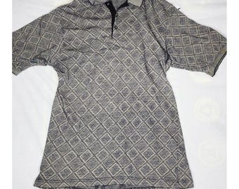 VTG Haley Geometrisches Print-Poloshirt Kurzarm Kragen Lässiges Herrenoberteil Gr. L