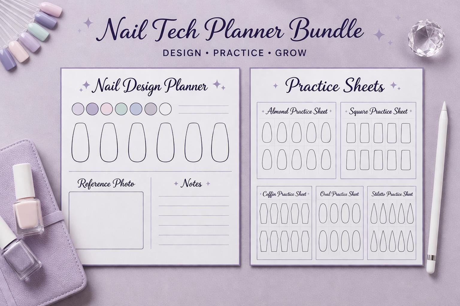 Nail Design Practice Sheet Printable | Nail Tech Student Planner | Nail ...