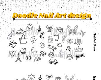 ネイルアートクリップアートバンドル、かわいいネイルデザインクリップアート、手描きネイルステッカーデザイン、ネイルデカールPNG、ネイルアートアイコンセット、デジタルダウンロード