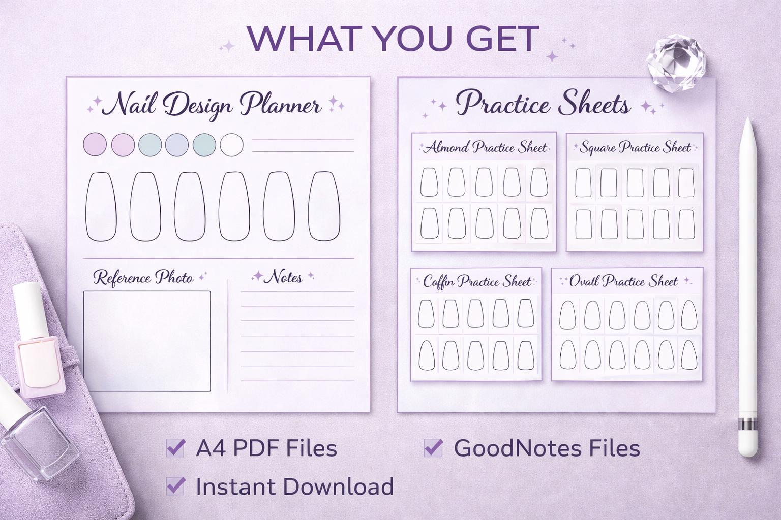 Nail Design Practice Sheet Printable | Nail Tech Student Planner | Nail ...
