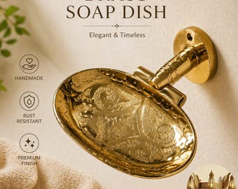 Jabonera marroquí de latón hecha a mano – Decoración de baño grabada en oro para colgar en la pared
