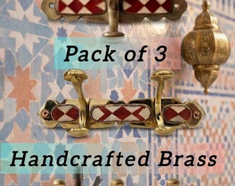 Set di 3 ganci da parete in ottone realizzati a mano, design in resina multicolore, organizer moderno
