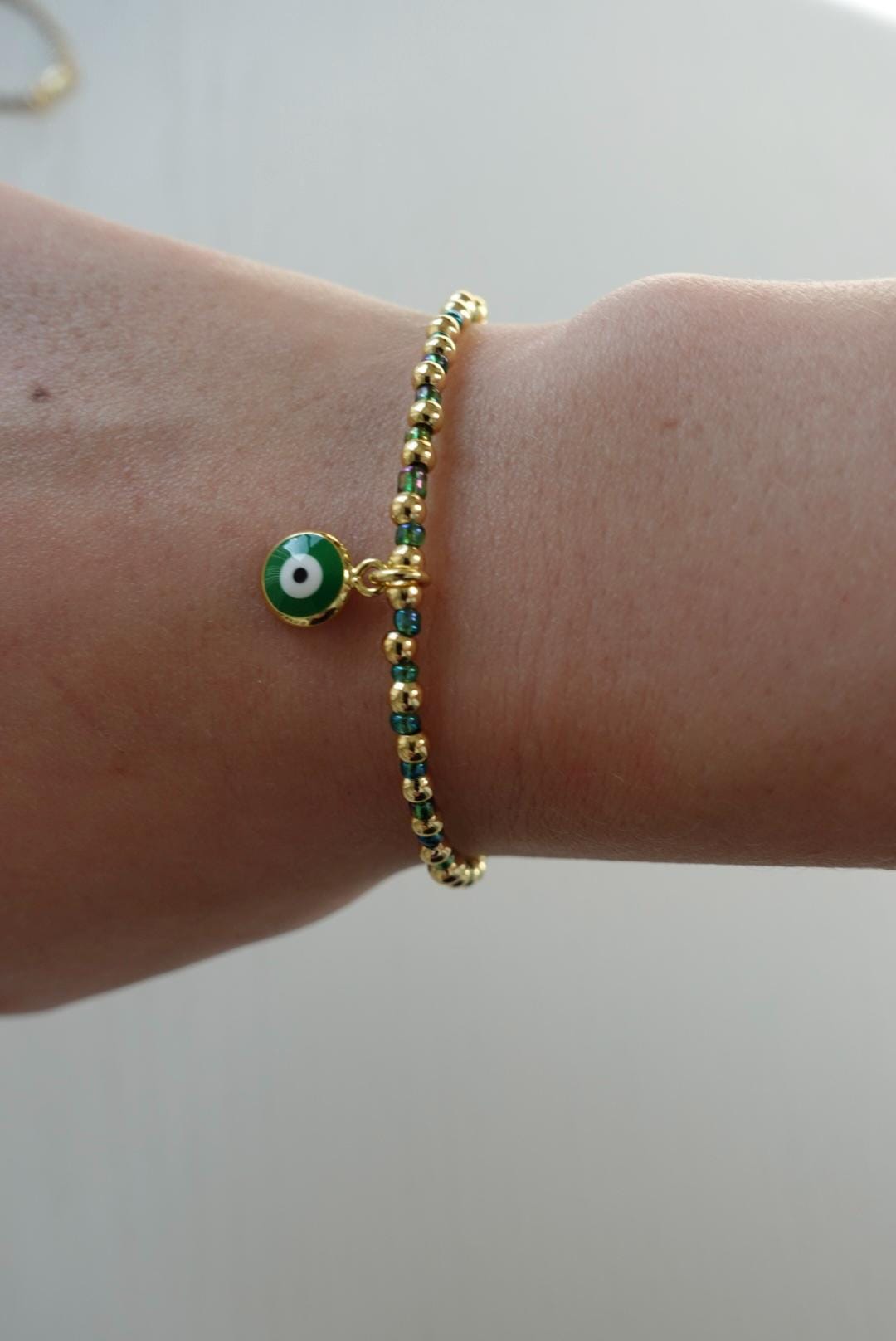 Green Evil Eye Charm Beaded Bracelet - Etsy Israel
