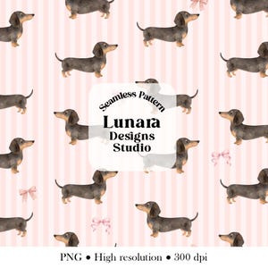 水彩画風のコケットダックスフンドシームレスパターン、かわいいソーセージの子犬のペットの繰り返し | デジタルペーパーPNG、デジタルダウンロード