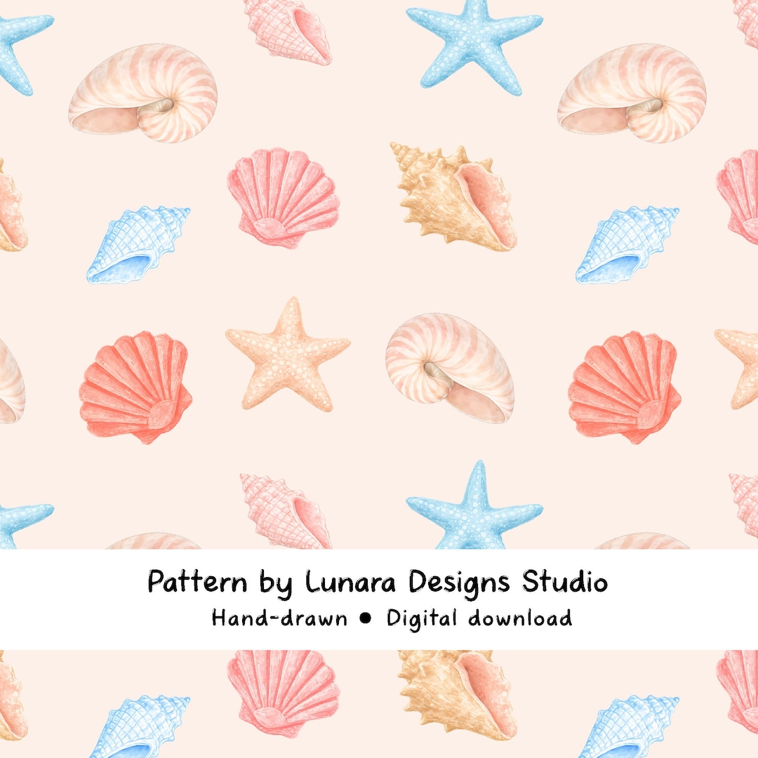 Shells Reapet Patterns Preppy Seashell Seamless Pattern | Watercolor Beach Shells Repeat ...