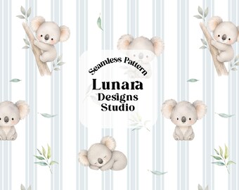 Koala Stripes background Seamless Pattern, Australian Wildlife Animal Watercolor | Digital Paper PNG