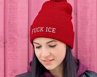 ACLU Benefit | "FUCK ICE" Red Resistance Knit Pom Beanie