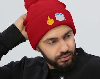 ACLU Benefit | Middle Finger + Ice Cube Red Resistance Knit Pom Beanie Protest Hat