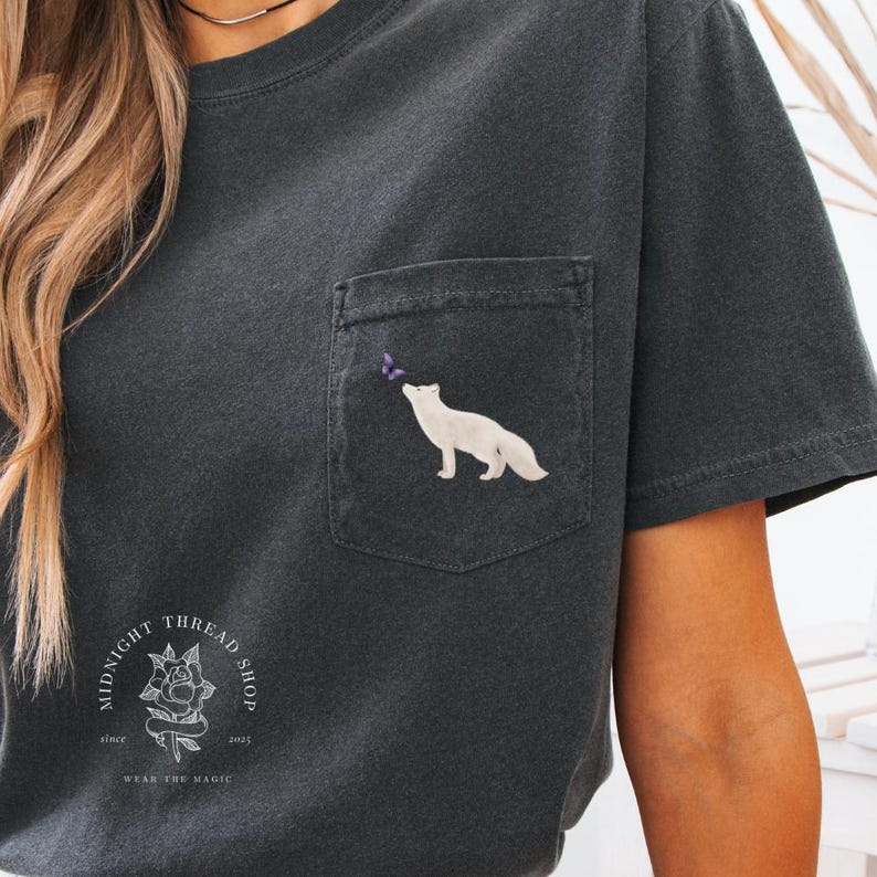 White Fox & Butterfly Pocket Tee | Romantasy Reader Shirt | Bookish Gift image 4