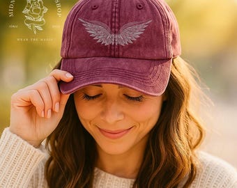 Embroidered Angel Wing Cap | Minimal Celestial Hat | Ethereal Aesthetic