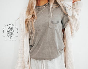 Minimalist Angel Wings Pocket Tee | Celestial Warrior Tee | Fantasy Romance Aesthetic