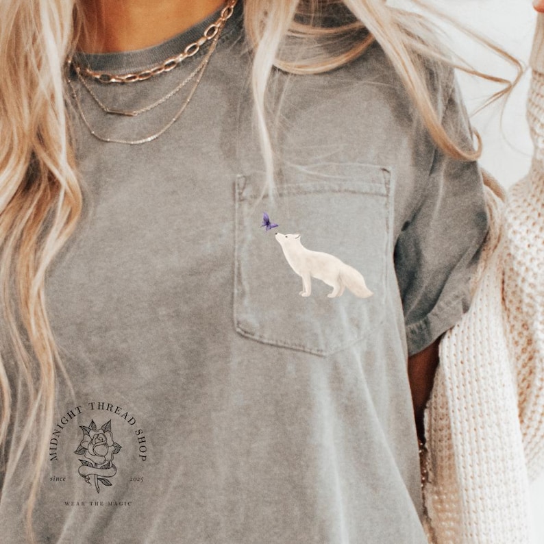 White Fox & Butterfly Pocket Tee | Romantasy Reader Shirt | Bookish Gift image 1