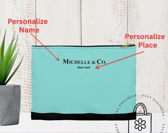 Tiffany Blue Personalized Wristlet | Accessory Pouch | Custom Name Bag | Coworker Gift | Bridal Gift | Brides Maid Gift | Womens Wallet