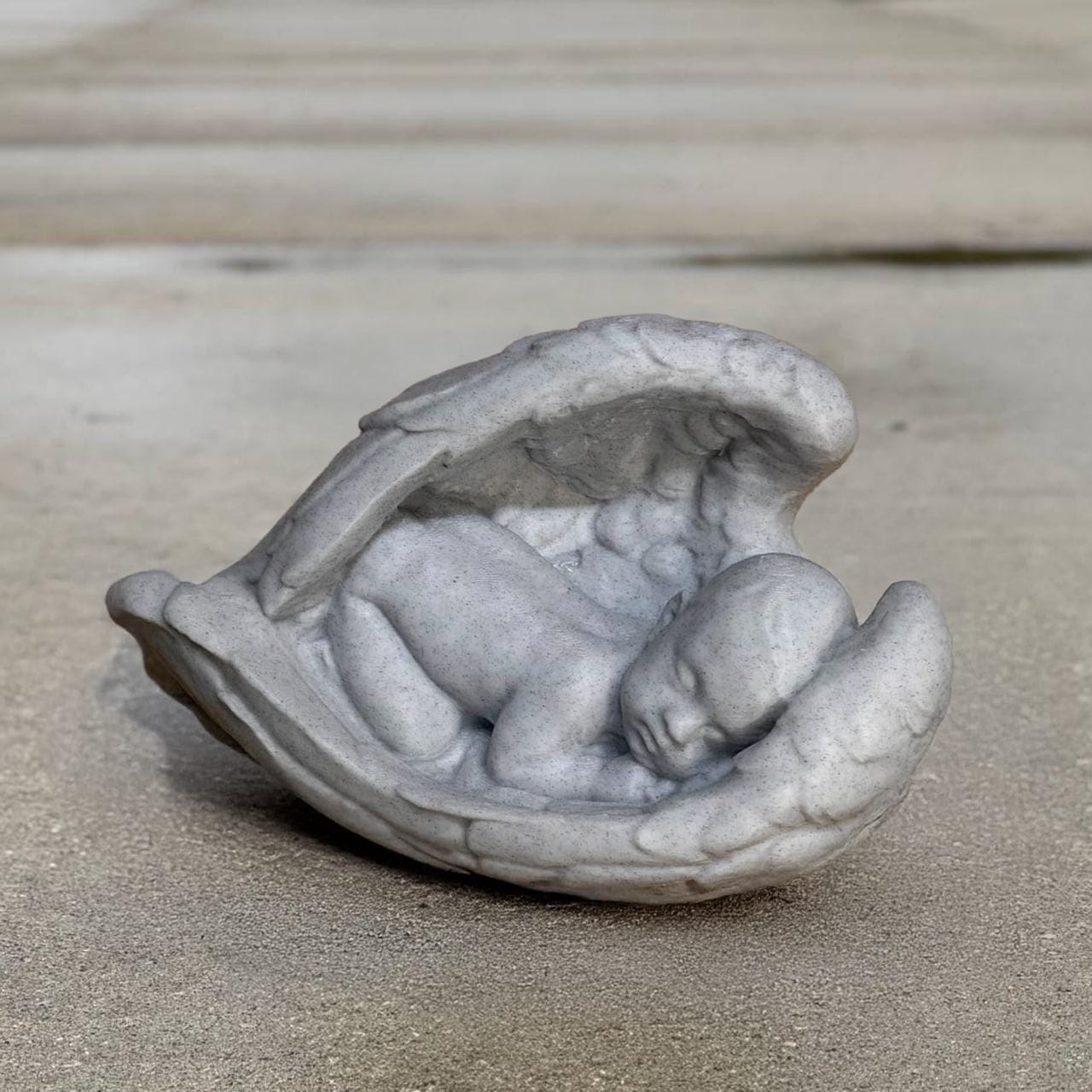 Sleeping Baby Angel in Wings Statue Memorial Garden Stone Concrete Look ...