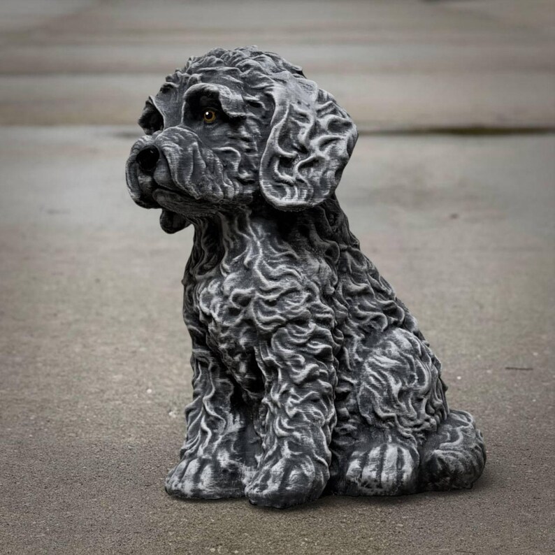 Black Cockapoo Dog Statue Stone Effect Spaniel Sculpture Outdoor Garden ...