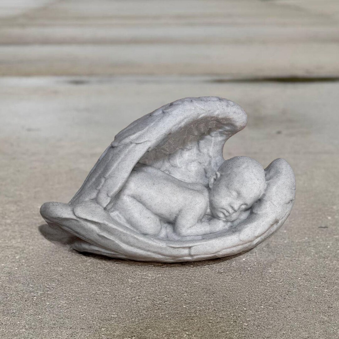 Sleeping Baby Angel in Wings Statue Memorial Garden Stone Concrete Look ...