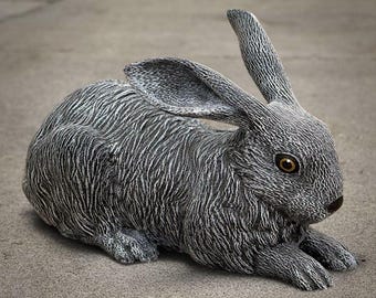 Concrete Look Rabbit Statue Outdoor Decor Garden Bunny Sculpture Farm Animal Figurine Yard Patio Lawn Ornament Cement Look Stone Style Gift