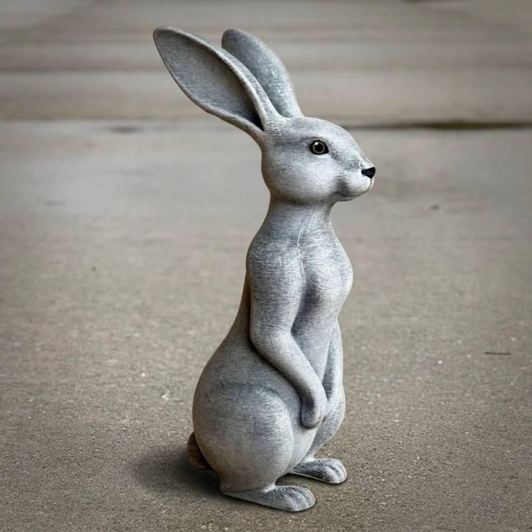Rabbit Statue Standing Bunny Figurine Rustic Garden Animal Sculpture ...