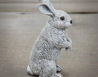 Concrete Look Bunny Statue Standing Rabbit Figurine Garden Animal Outdoor Yard Sculpture Adorable Easter Home Accent Gift Rustic Patio Art