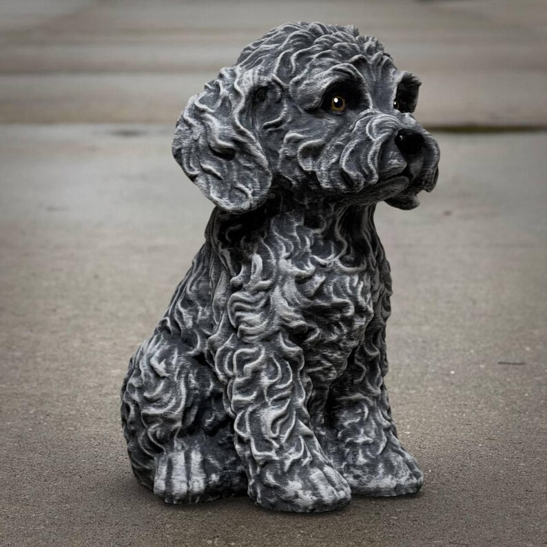 Black Cockapoo Dog Statue Stone Effect Spaniel Sculpture Outdoor Garden ...