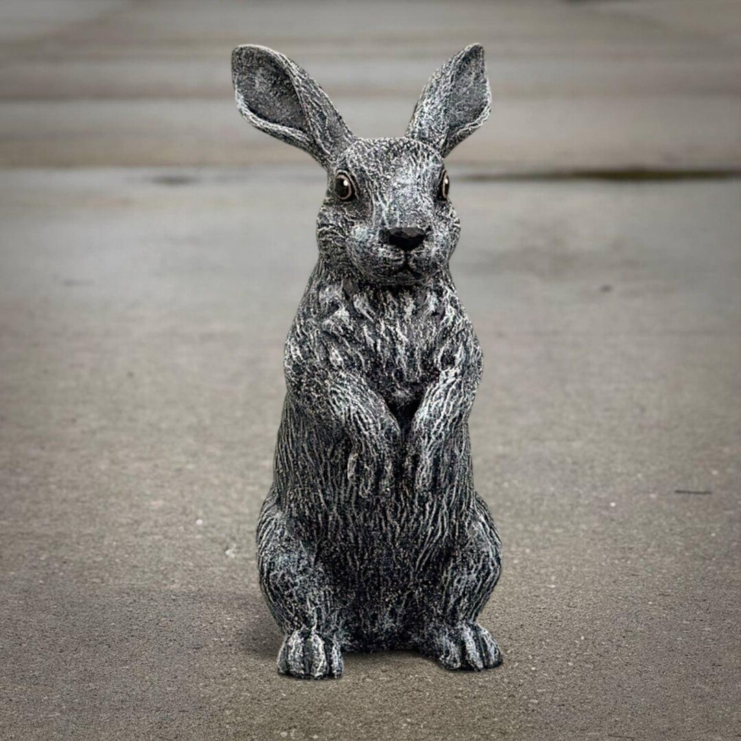 Rabbit Statue Standing Bunny Figurine Rustic Garden Animal Outdoor Yard ...