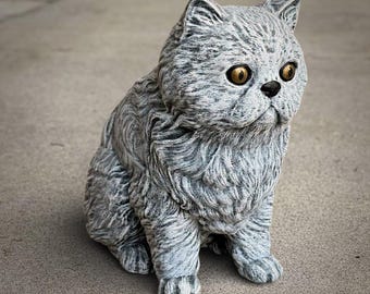 Sitting Cat Figure Concrete Look Kitten Statue Animal Sculpture Decorative Yard Accent Pet Lover Art Nature Garden Art Outdoor Ornament