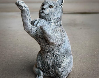 Lively Cat Sculpture Kitten Statue Animal Figurine Decorative Yard Accent Pet Lover Gift Cheerful Garden Art Stone-Look Outdoor Ornament