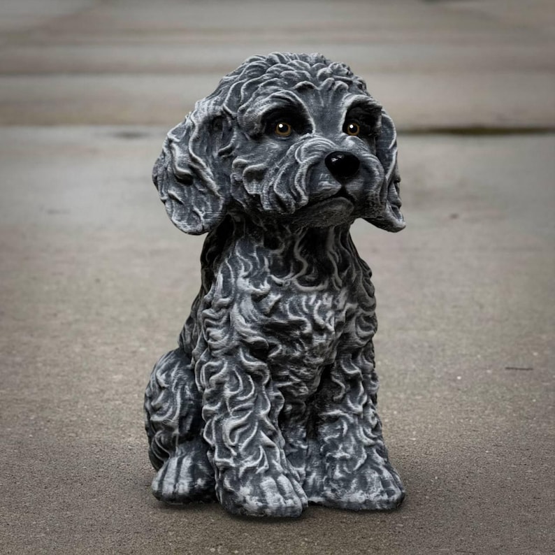 Black Cockapoo Dog Statue Stone Effect Spaniel Sculpture Outdoor Garden ...