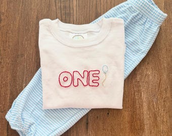 Hand Stitched Birthday Shirt, Babies and Kids, First Birthday, Balloons