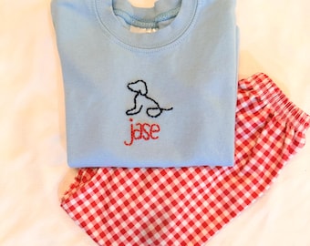 Personalized Dog Shirt for Babies and Kids, Hand Stitched Puppy Embroidery, Custom Name T-Shirt
