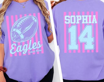 Custom Mascot Comfort Colors© Shirt, Pink Striped Floral Vintage Shirt, Custom Football Number Tee, Personalized Football T-shirt