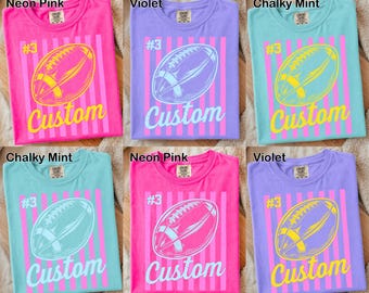 Comfort Colors® Custom Football Name And Number Shirt, Custom Football Shirt, Personalized Football Player Gift, Football Game Day Shirt