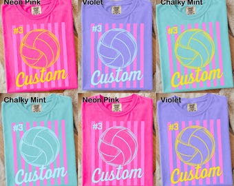 Personalize Volleyball Mom Kids Name Comfort Colors© Shirt, Volleyball Mama Shirt, Gift for Volleyball Mom, Volleyball Season Shirt
