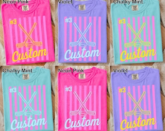 Comfort Colors® Personalized Hockey Shirt,Your Name Number Hockey Shirt,Custom Game Day, Hockey Mom Hockey Lover Gift, Hockey Tee with Names