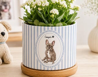 Personalized Dog Memorial Plant Pot, Custom Striped Pet Photo Flower Pot, Dog Loss Remembrance Gift, Loss of Pet Gift